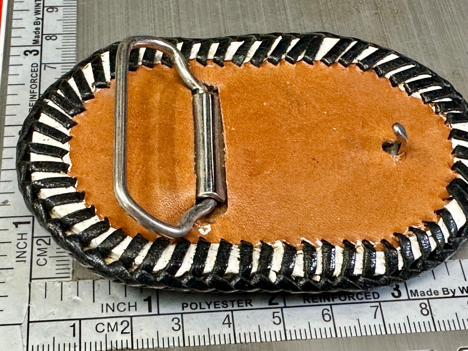 Vintage leather & stone? hand stitched belt buckle
