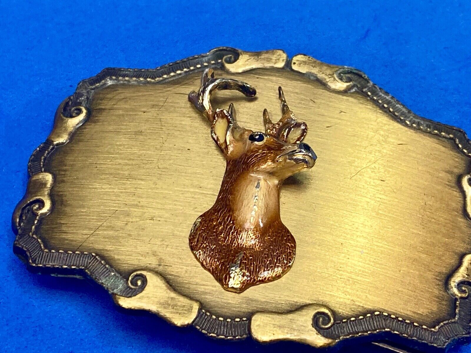 Vintage Deer Coming Out Of Western Framed Braintree Belt Buckle 