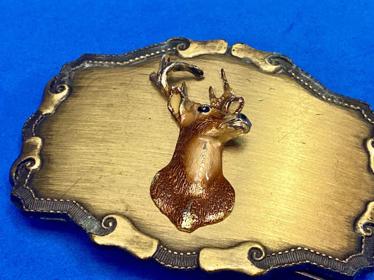 Vintage Deer Coming Out Of Western Framed Braintree Belt Buckle 