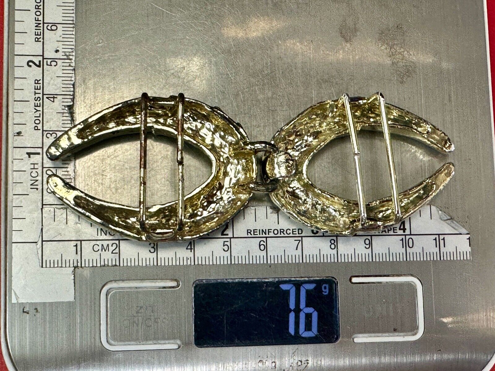 Two piece gold tone Horn Shape? interconnecting vintage belt buckle
