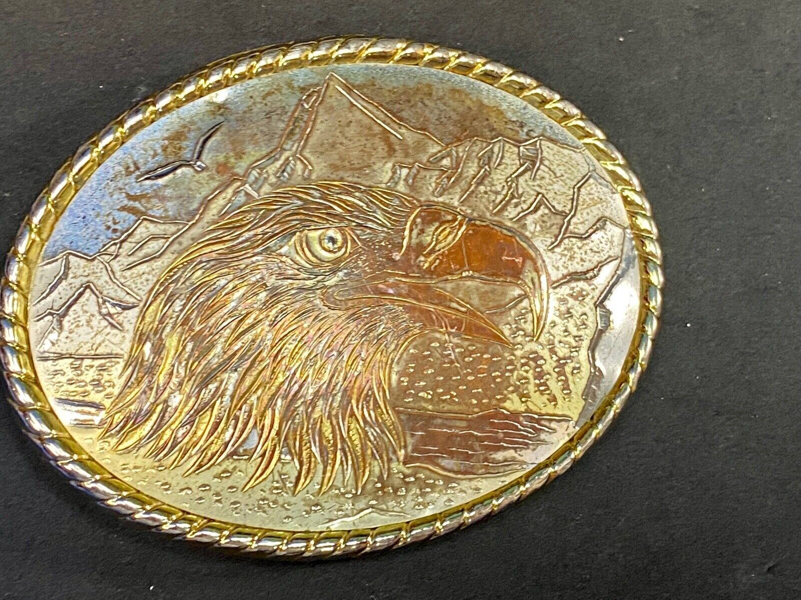American Bald Eagle Patriotic Country Western Mixed Metal Belt Buckle Stamped W 
