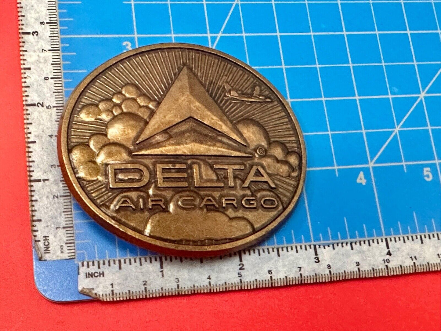 Vintage 1970s Delta Air Cargo Belt Buckle Brass tone Metal Airline Airplane USA