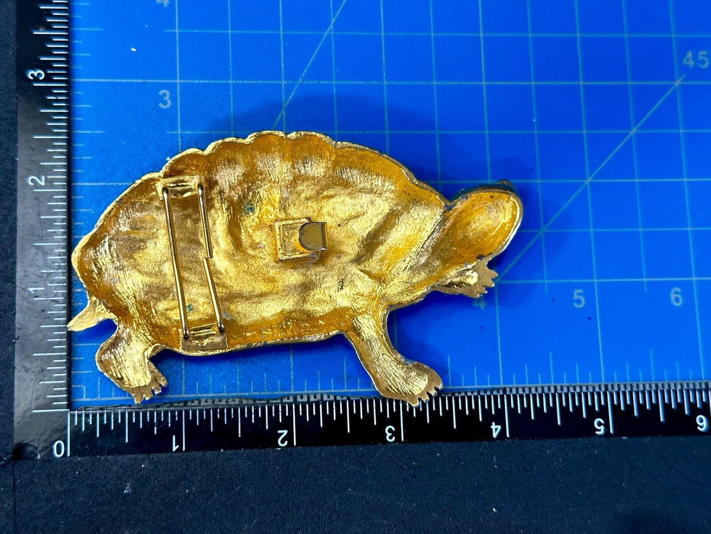 Tortoise Turtle Adorable Figural Huge Gold Tone Vintage Belt Buckle Over 4" Wide