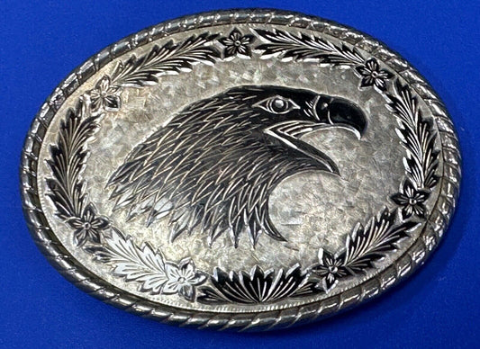American Bald Eagle Bust profile, silver tone Etched belt buckle W Makers Mark