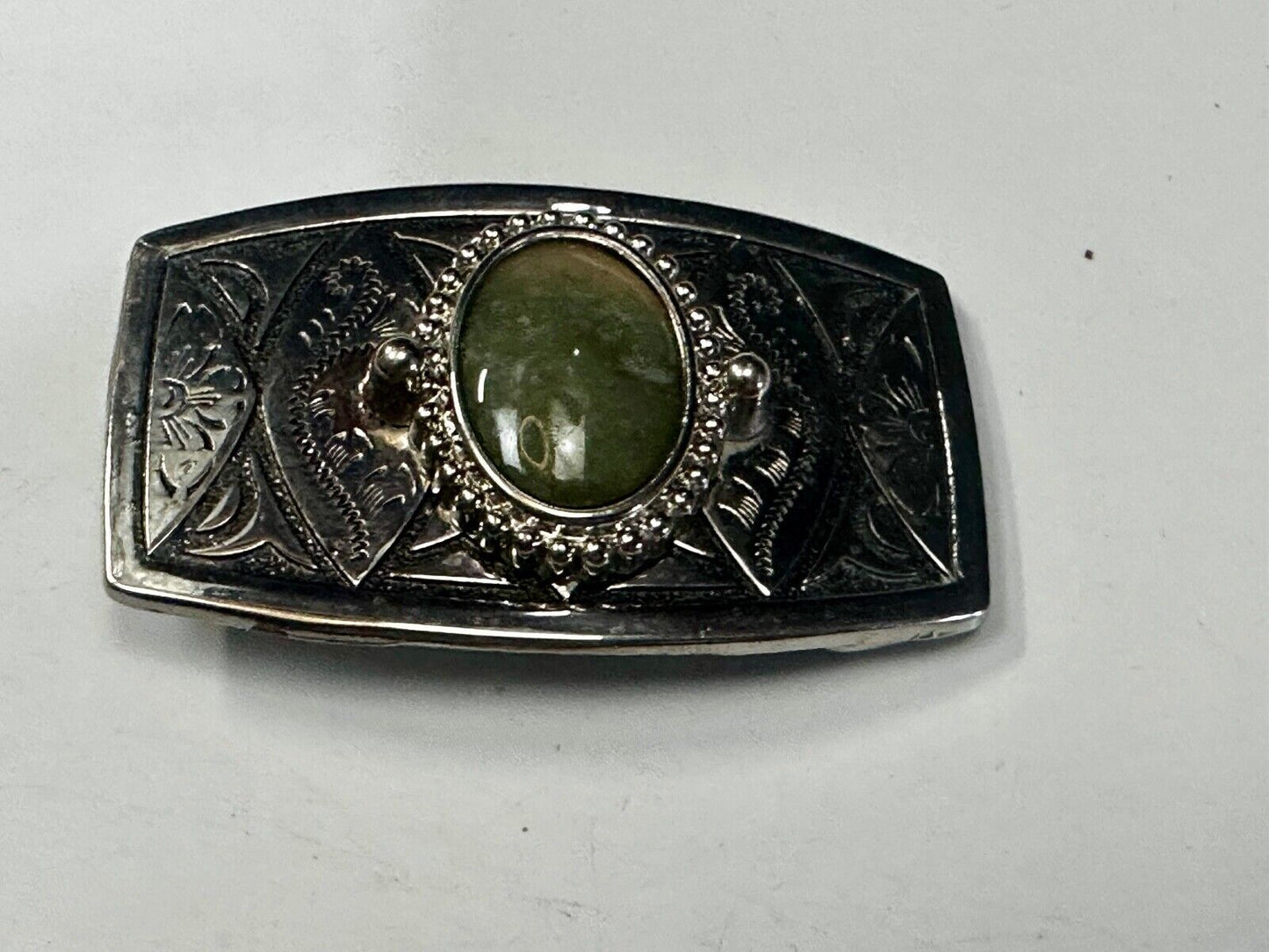 Vesuvianite? Cabochon Cab Centerpiece - Western silver & black color Belt Buckle