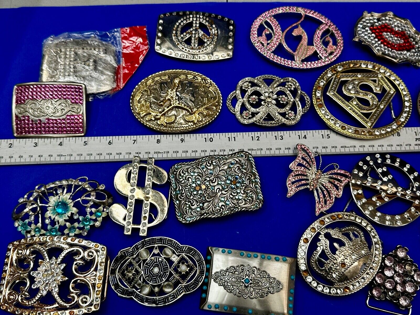 22 Bulk Lot Junk Drawer Grab Bag of REPAIR Belt Buckle - Missing Rhinestone's