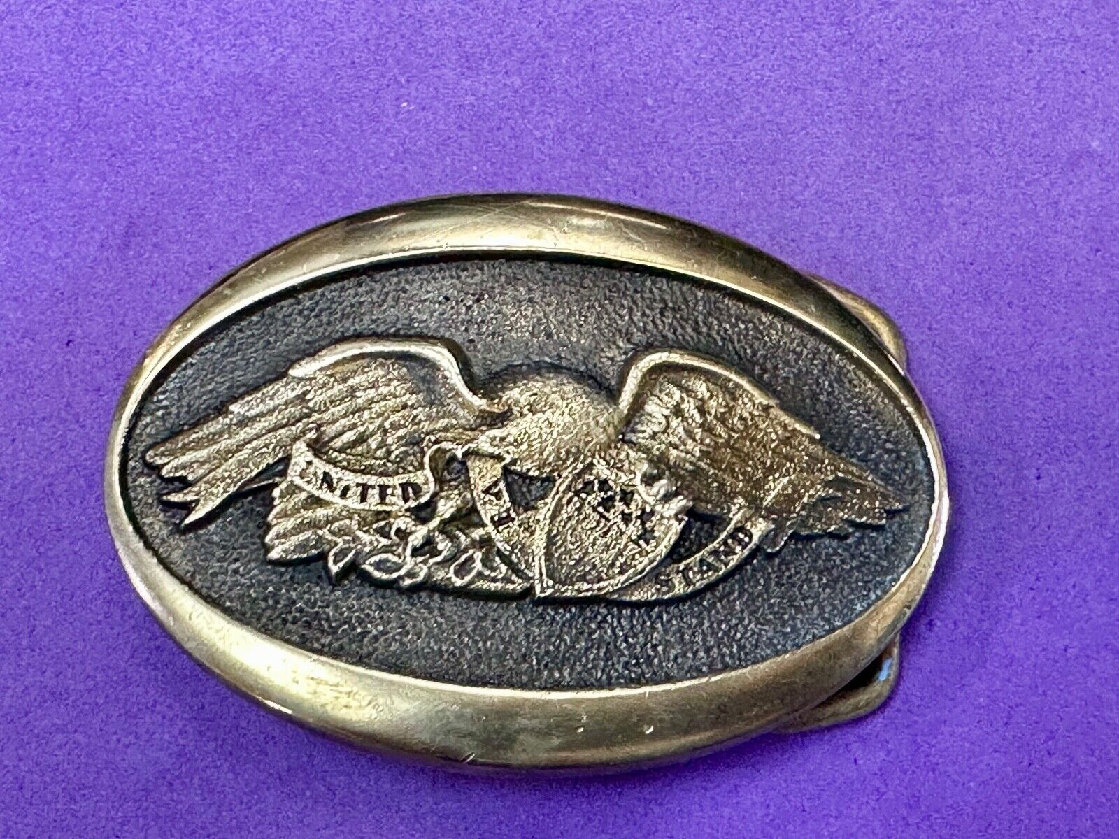 United We Stand Patriotic America USA pride - vintage Heritage Mint belt buckle