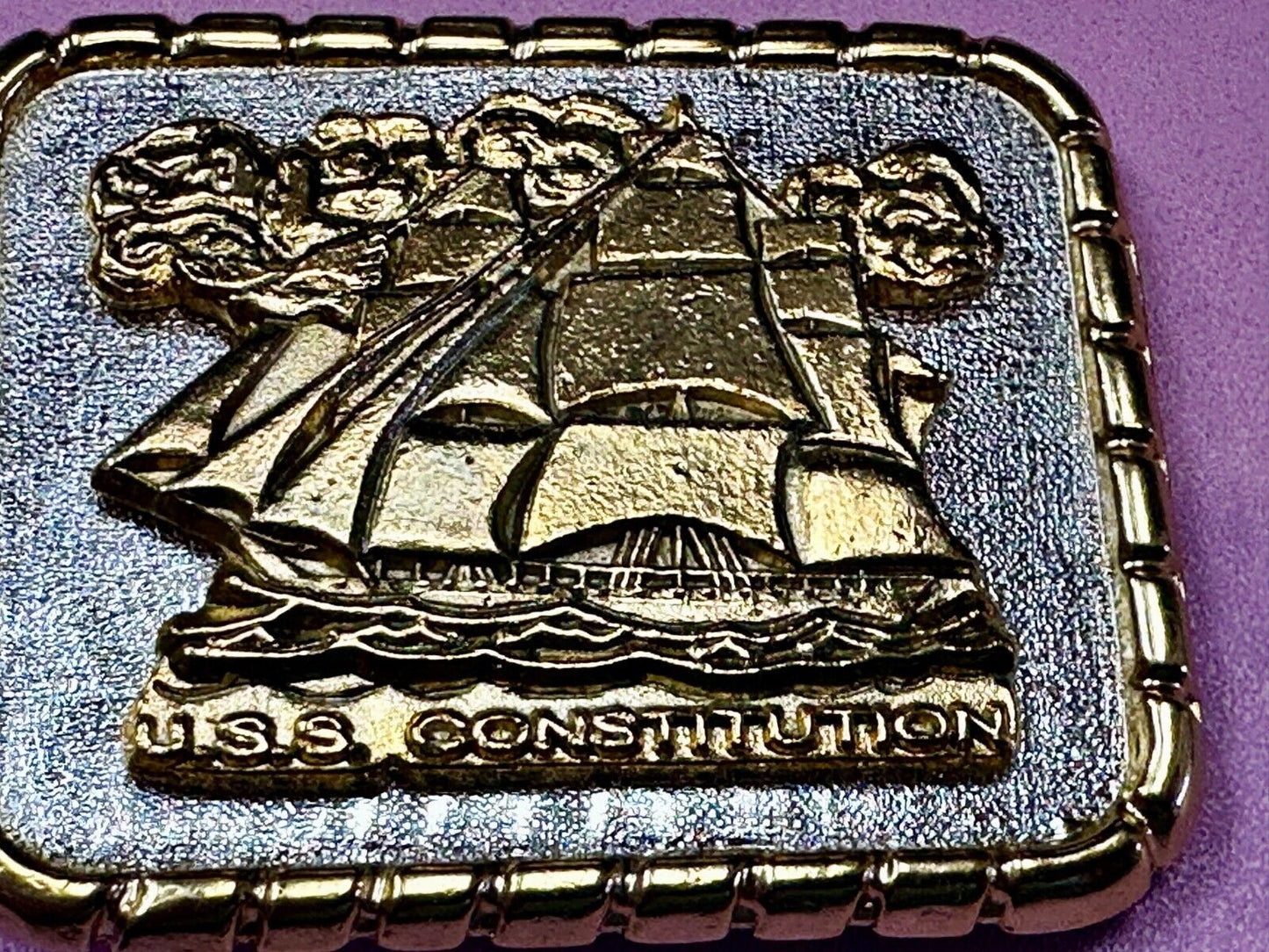 USS Constitution Masted Ship USA  Small Two Tone Commemorative NOS Belt Buckle