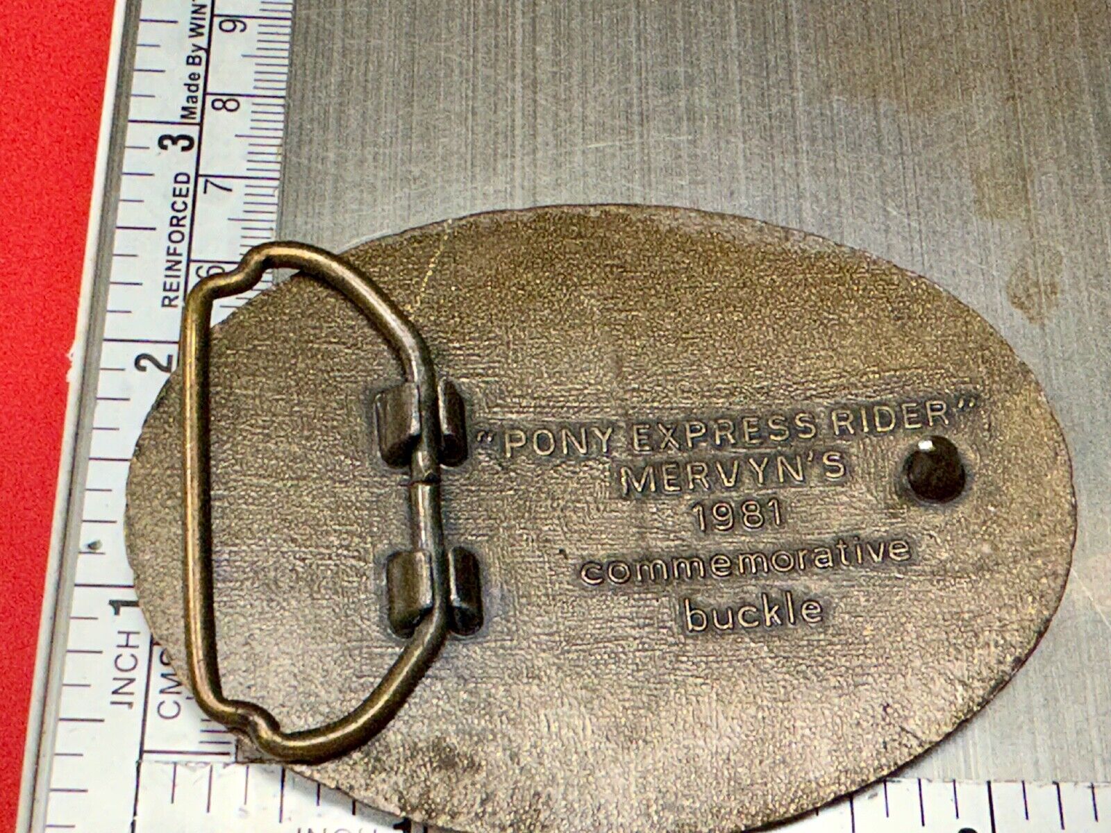 Vintage 1981 Mervyn's Pony Express Rider  Brass Belt Buckle Western Belt Buckle