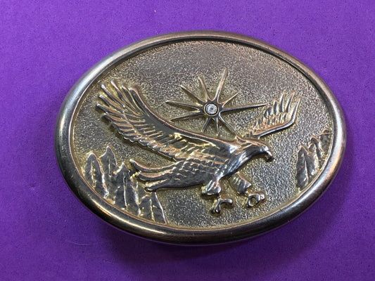 Vintage Belt Buckle. -  American Eagle over mountainside featuring Rhinestone 