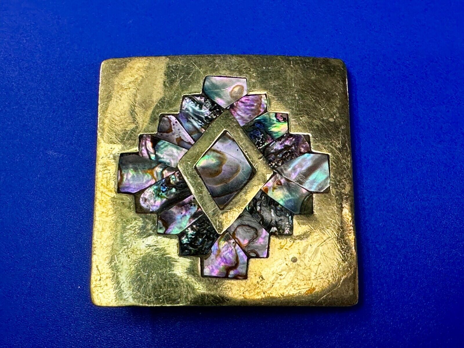 Vintage Inlaid Abalone Shell Into Solid Brass Hippy Vibe Alpaca? Belt Buckle
