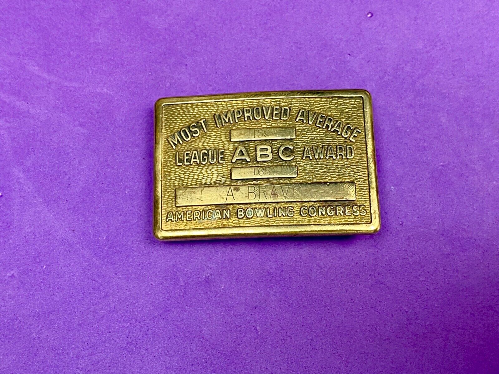 ABC Bowling Bowler's BLANK Most improved average award Vintage belt buckle