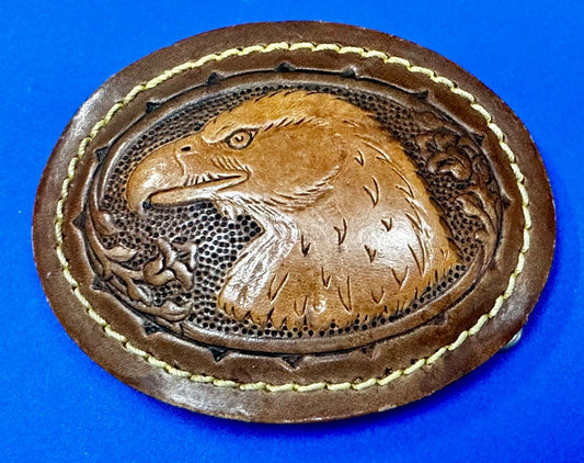 Artisan American Bald Eagle Vintage Mixed Leather Belt Buckle