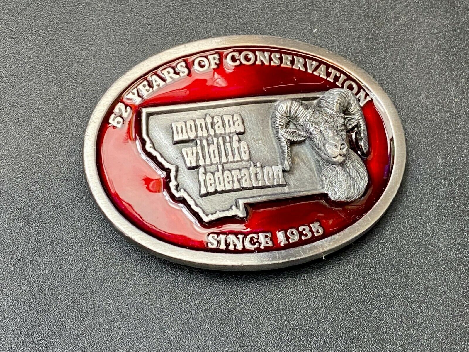 52 Years Of Conservation - State Of Montana Wildlife Federation Belt Buckle