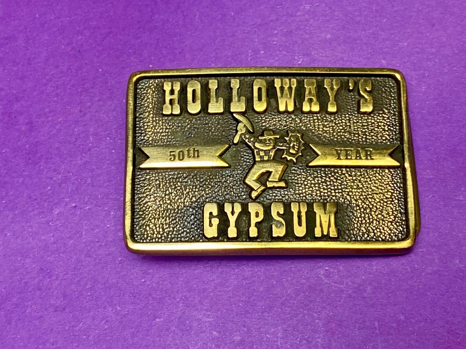 Vintage Holloways Gypsum Company Texas Solid Brass Bts Advertising  Belt Buckle