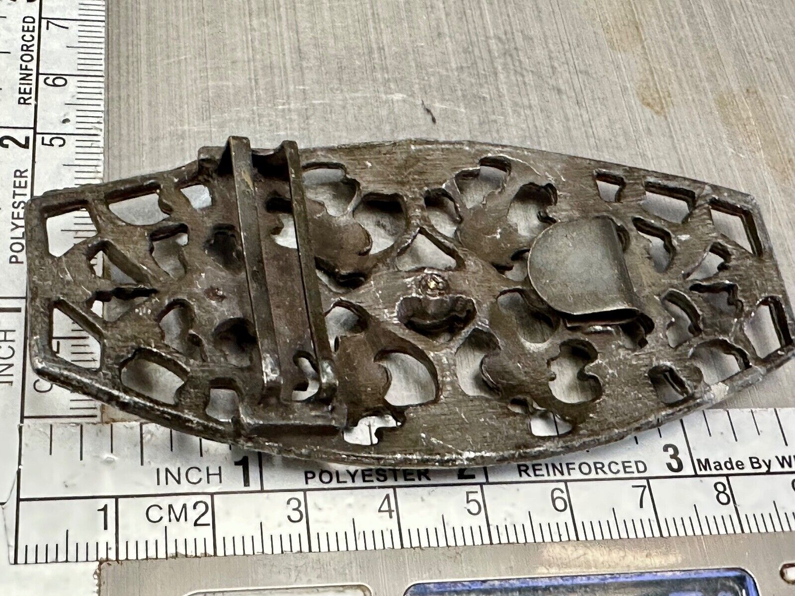 antique three rhinestone's on skeleton belt buckle