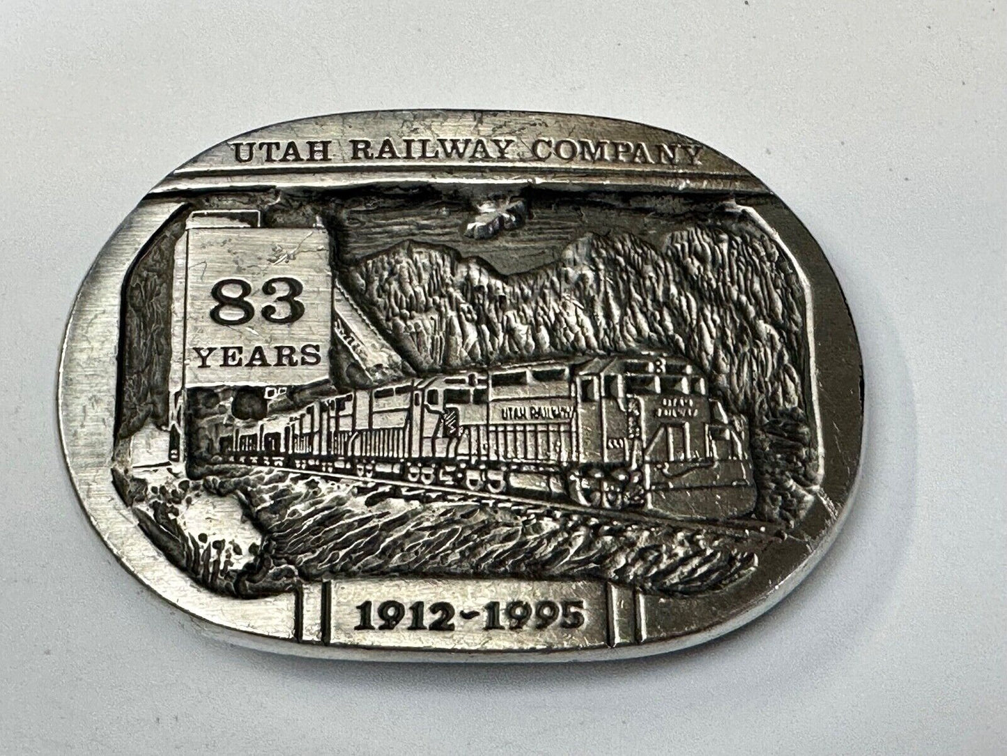 Utah Railway Co Vtg Train Railroad 83 Years - Gary Prazen Sculpture Belt Buckle