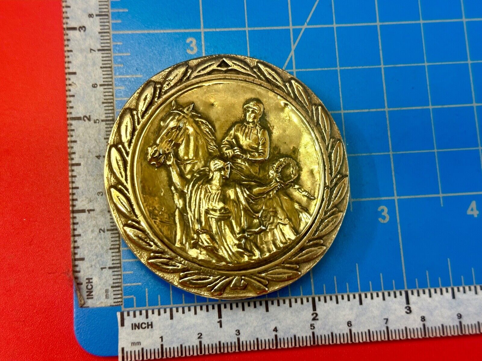 Unique Horse & polo Rider Dress Belt Buckle - Vintage 70s Baron Brass Taiwan