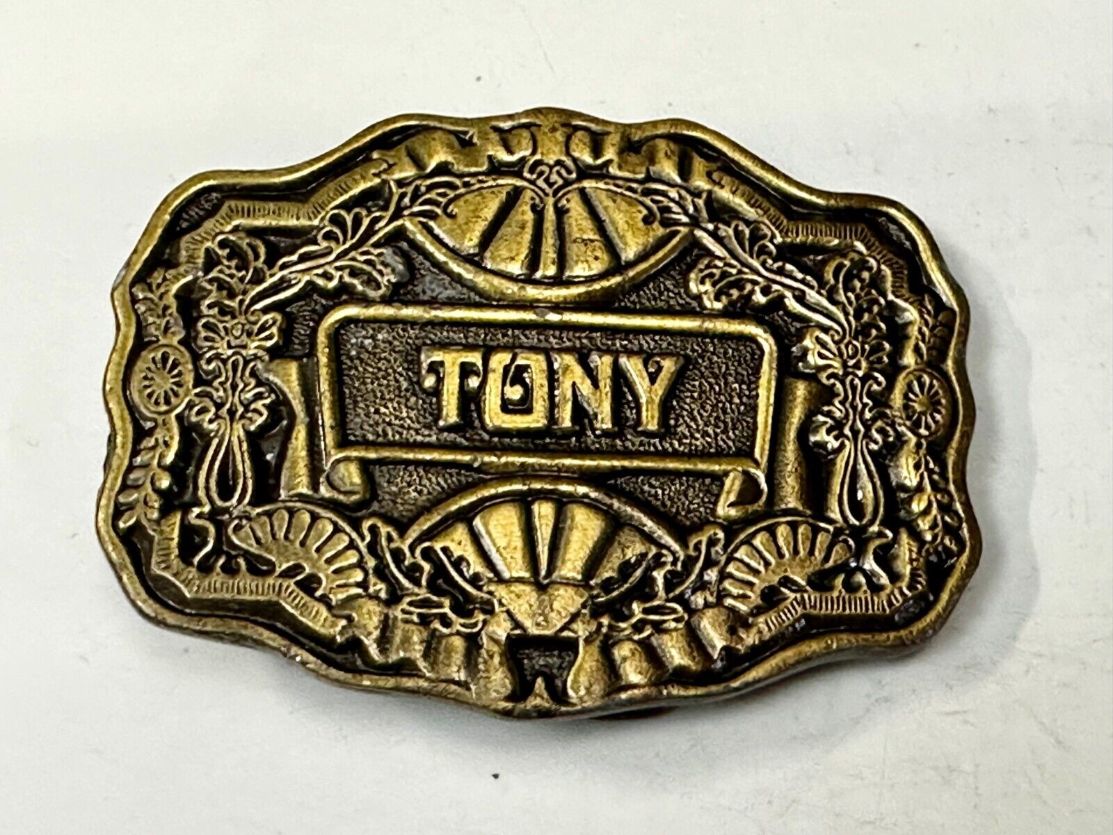 Tony Custom Name Western Framed  Flower Swirl Belt Buckle by ODEN Inc.