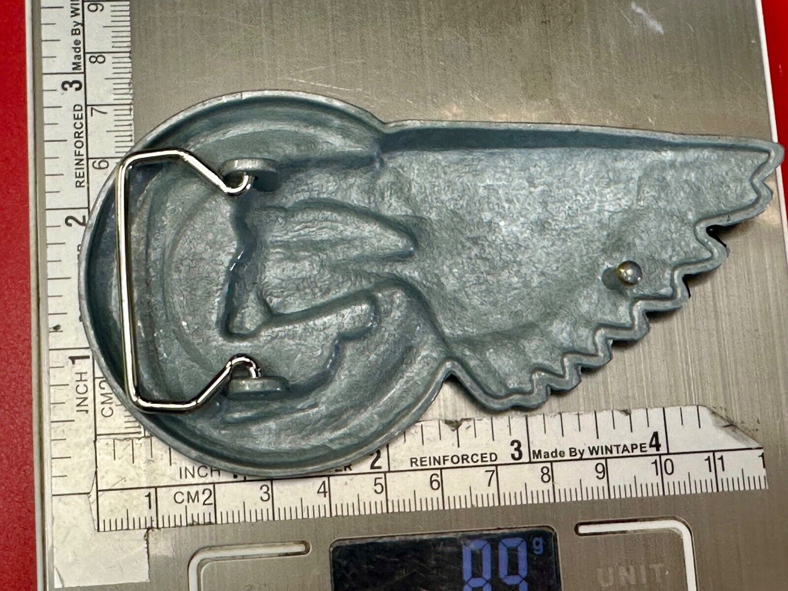 Bikers Skull with Eagle Wing and Motorcycle Wheel figural belt buckle