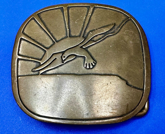 Abstract Eagle Over Sunset / Turtle Swimming Solid Brass Hippy Style Belt Buckle