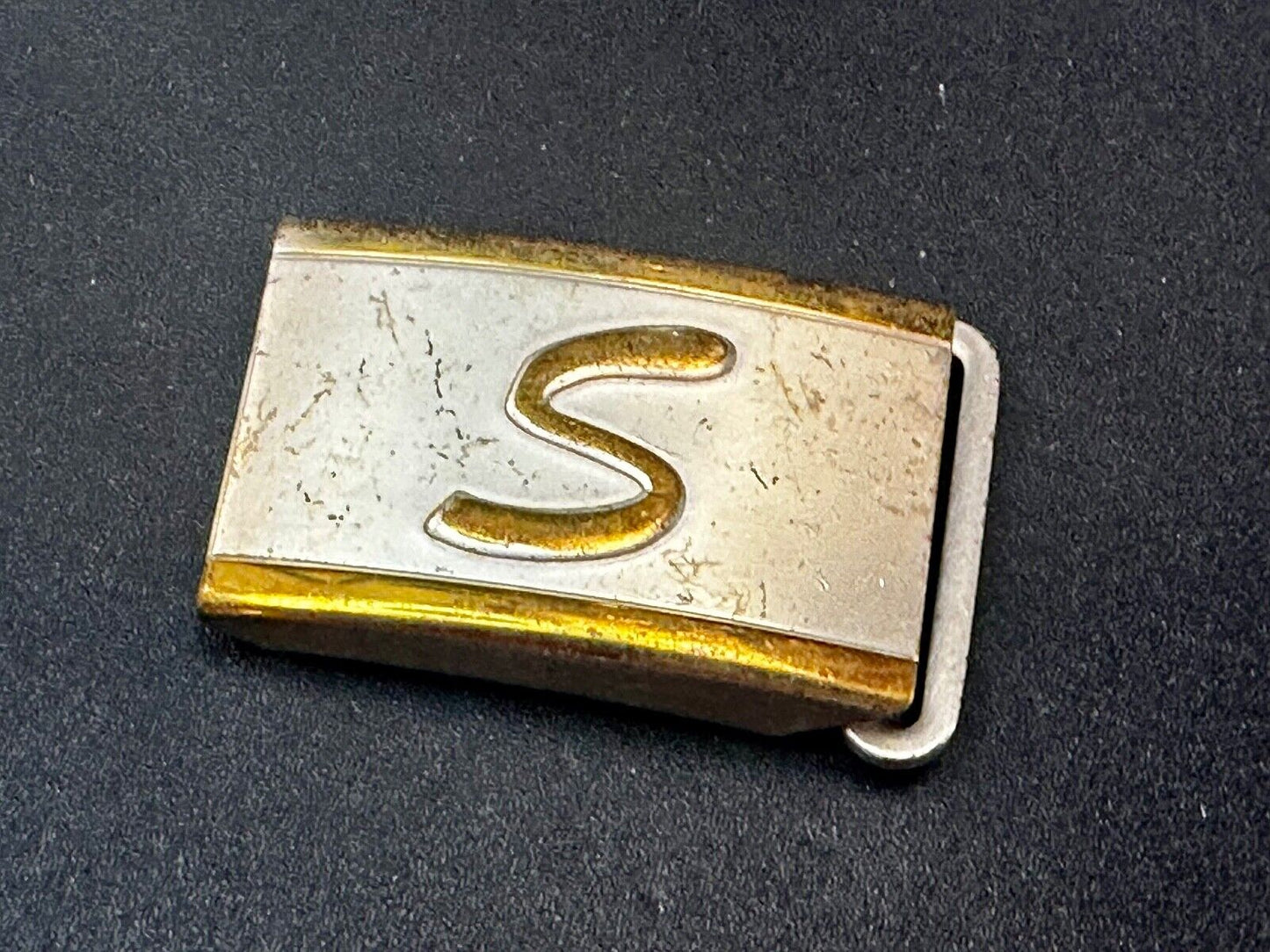 Vintage Letter S Initial Monogram Silver Plate Art Deco Belt Buckle by Tex Tan