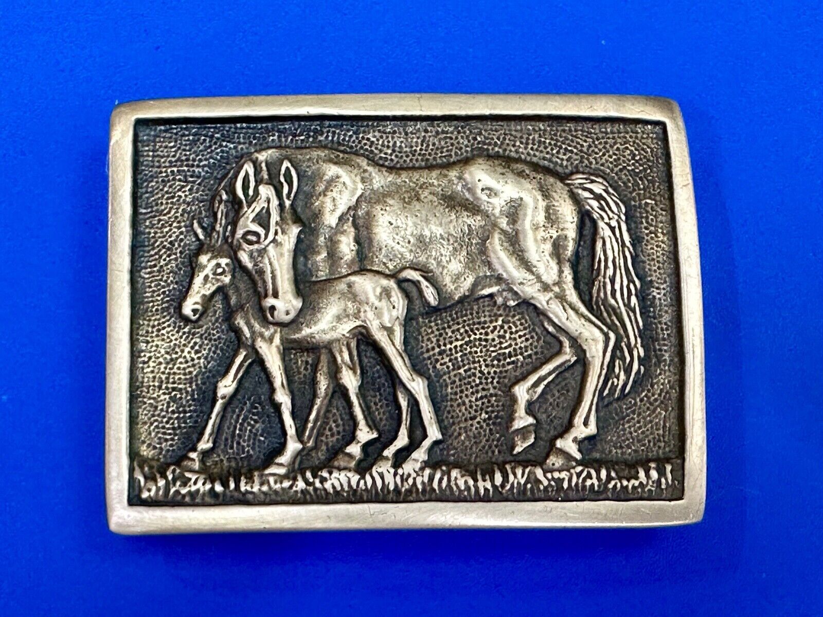 vintage Horse and Foal Colt baby vintage 1978 BTS solid brass belt buckle
