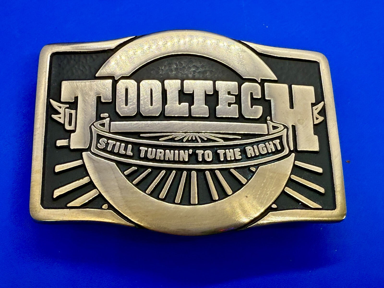 Tooltech Still Turnin To The Right Solid Brass VTG 1984 Anacortes Belt Buckle