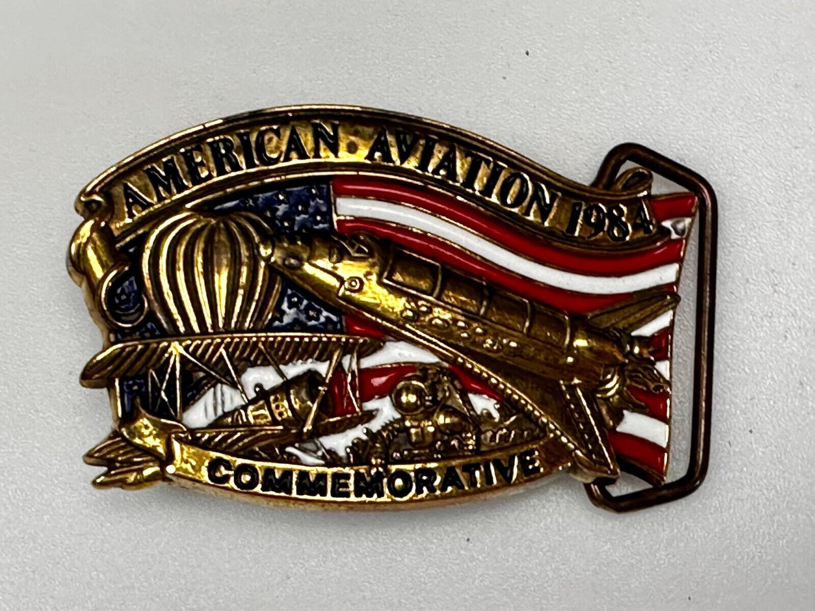 American Aviation Vintage 1984 Solid Brass Commemorative Belt Buckle by Baron