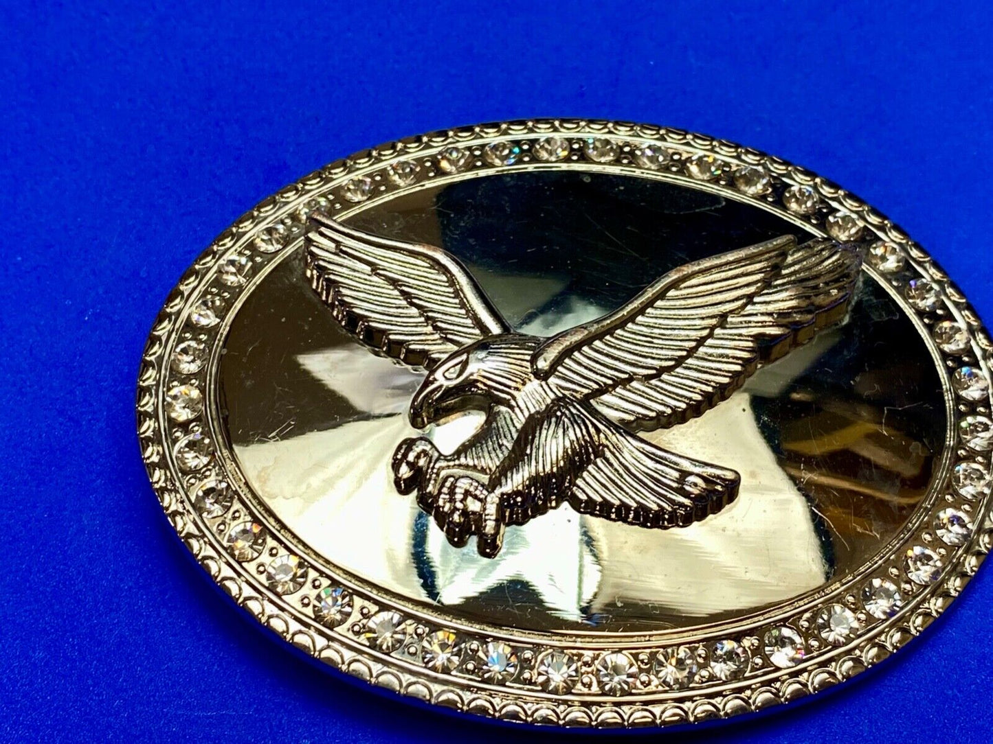 USA Strong Diving Flying American Eagle Rhinestone accented boarder belt buckle