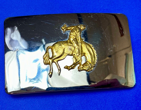 Vintage Lyn Tone Co Reflective  Saddle Bronc Rider two tone belt buckle