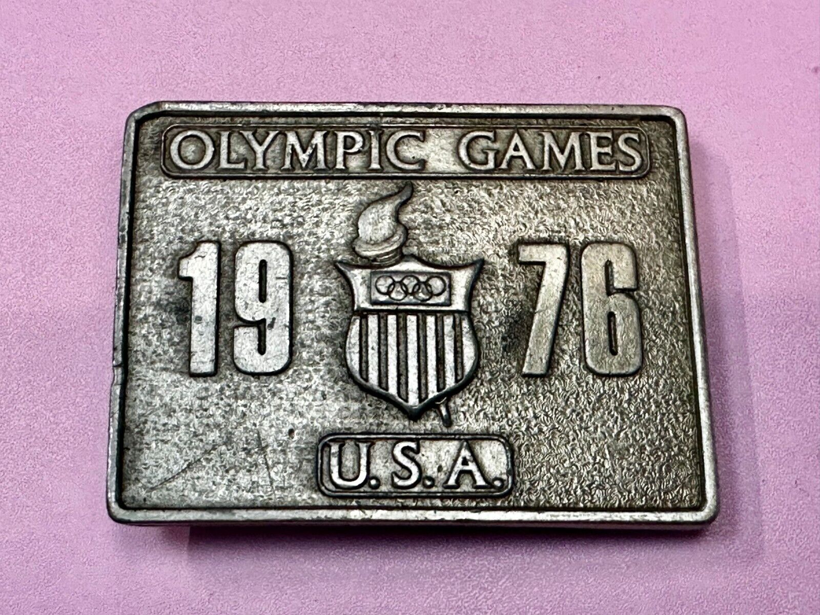 1976 Olympic Games USA Vintage Rectangle Bergamot Brass Works Belt Buckle