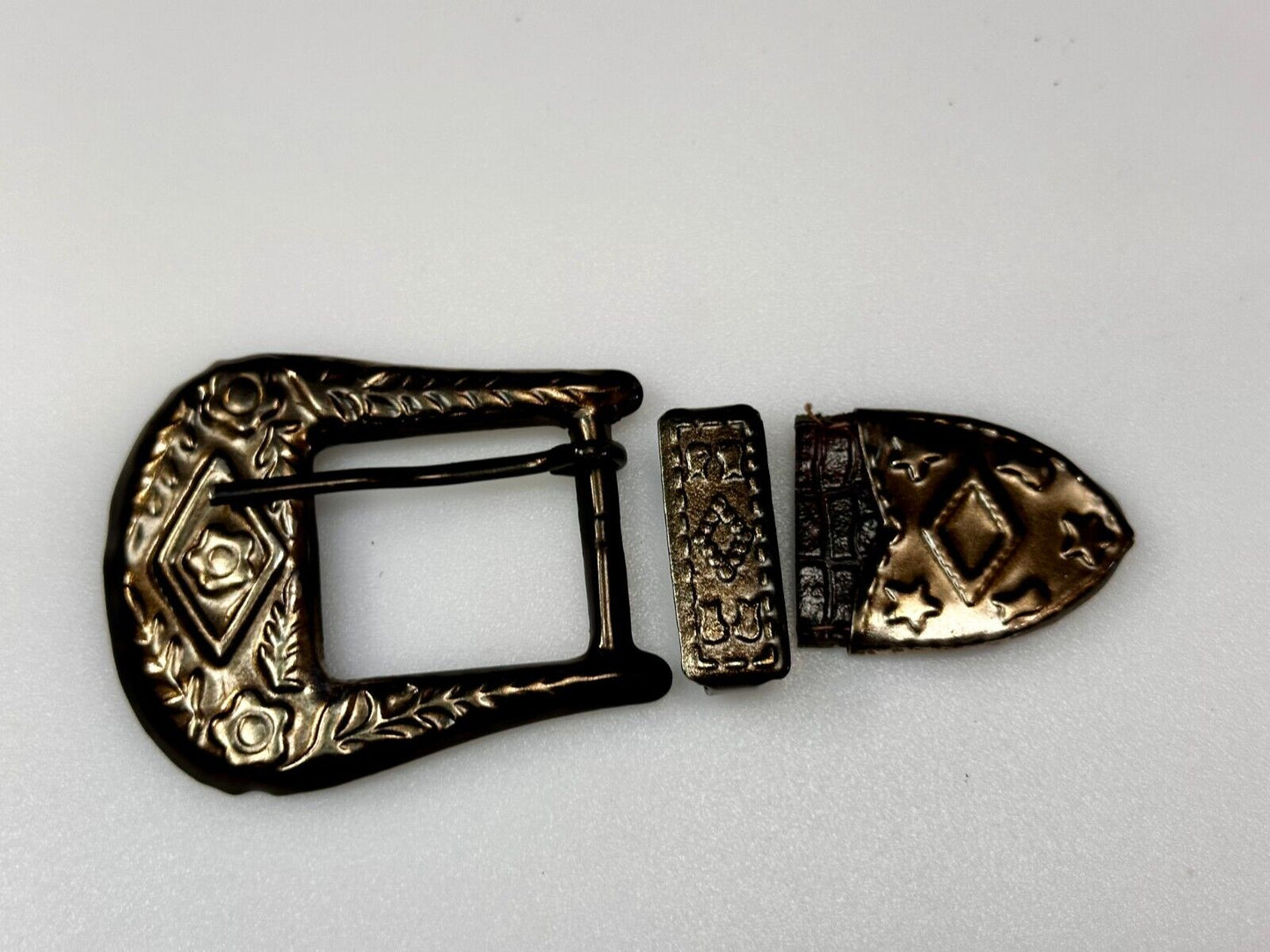 Three Piece Vintage Ranger Silver Tone Belt Buckle Set - Keeper & Tip Included