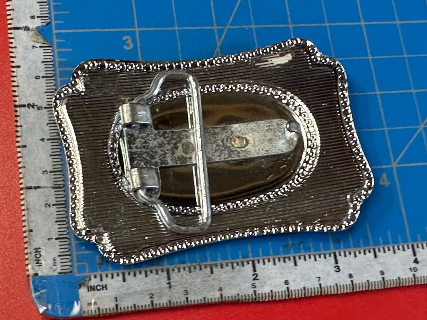 Vintage Horse Drawn Covered wagon on western two tone belt buckle