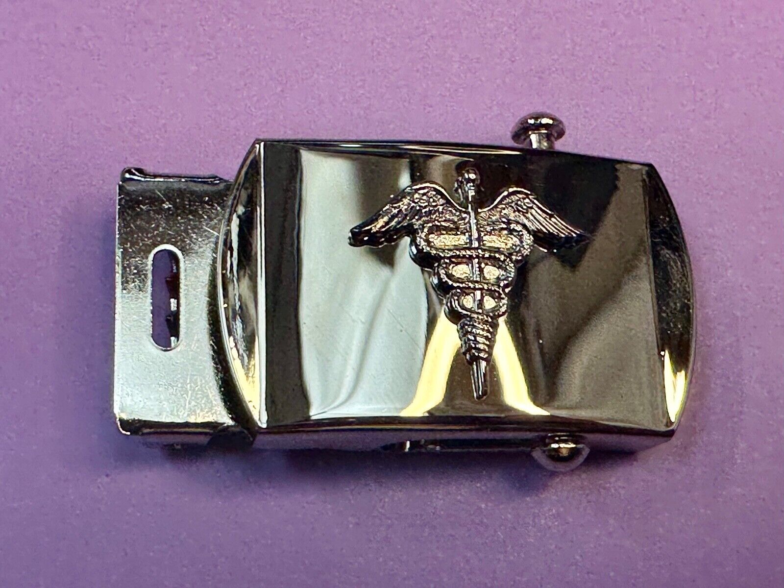 Vanguard US Navy Caduceus Combat Medic Insignia NOS Silver Brass Belt Buckle V21