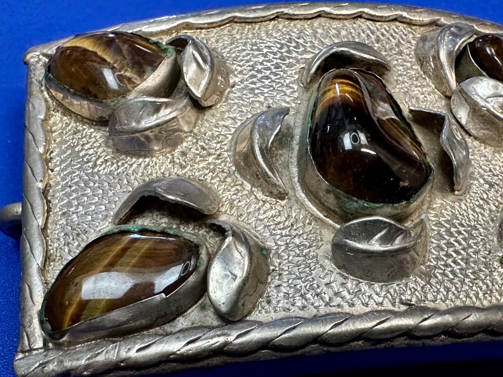Tigerseye Gemstone Handmade Southwest Southwestern Vintage Alpaca Belt Buckle
