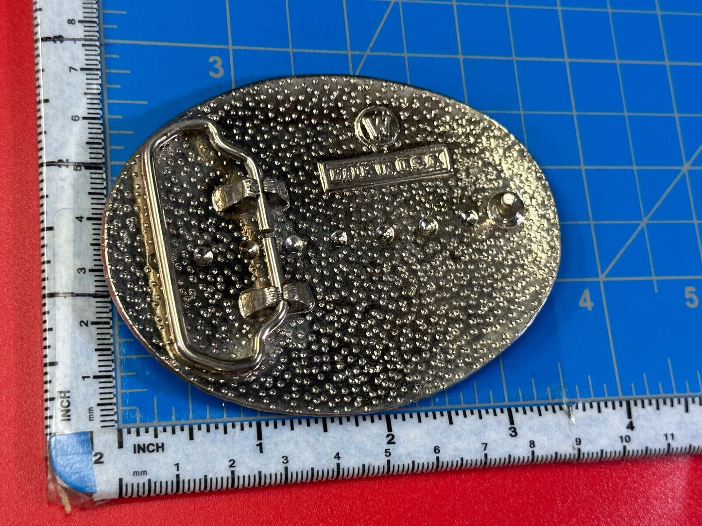 American Bald Eagle Bust profile, silver tone Etched belt buckle W Makers Mark
