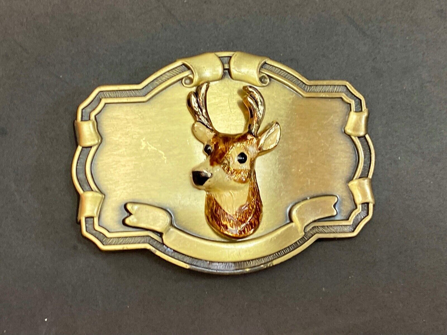 Vintage Deer Head Bust In Western Style Framed Belt Buckle Perfect Hunters Gift