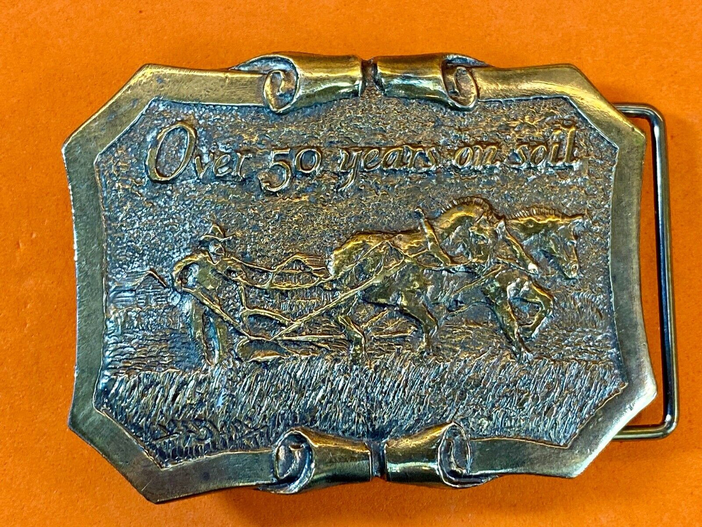 50 Years On Soil - Dahlman Belt Buckle - Field Engineered Farming Equipment 