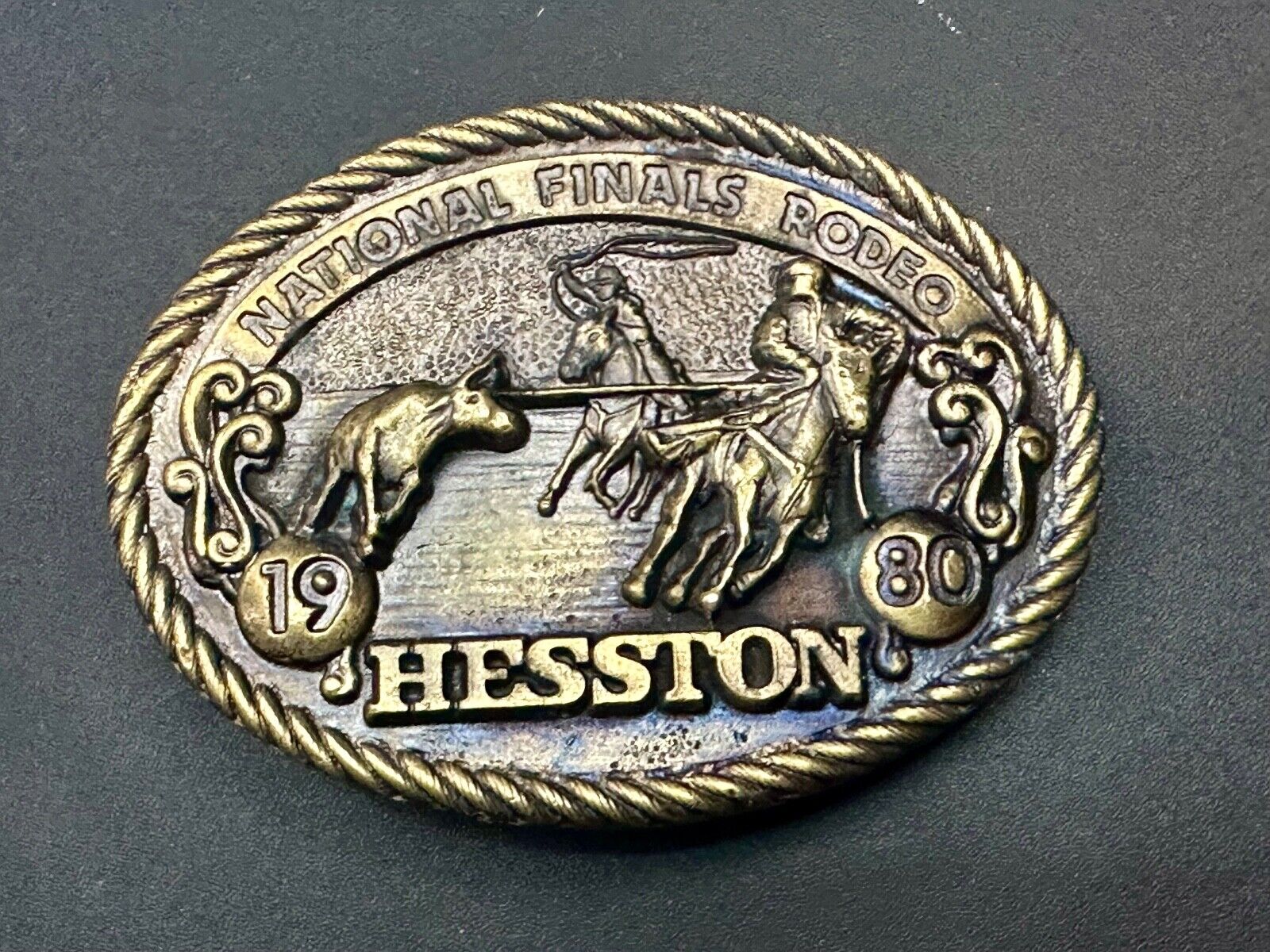 1980 National Finals Rodeo Hesston NFR Western Roping Cowboy belt buckle