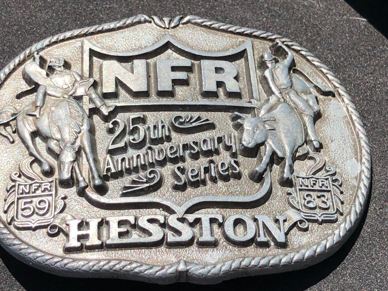 1983 25th Anniversary Series  Hesston National Finals Rodeo Belt Buckle 3.5x3"