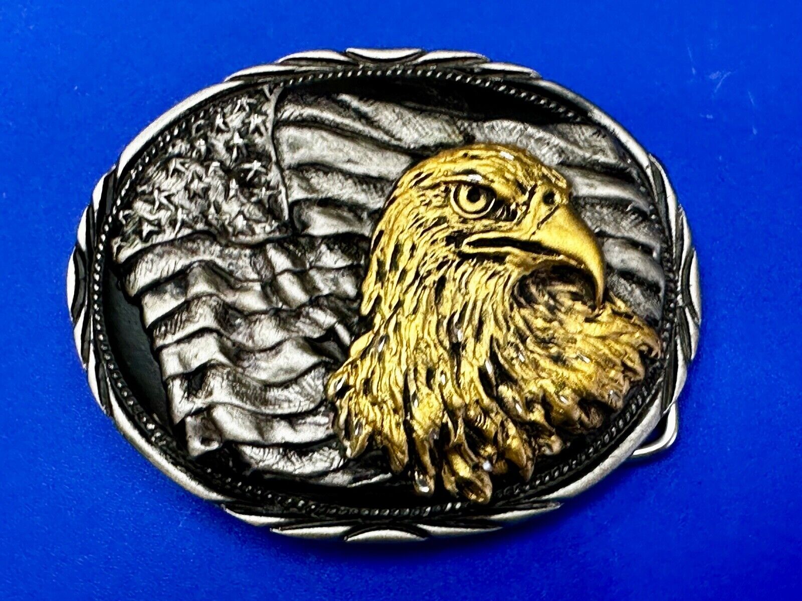 American Bald Eagle - Patriotic Flag Oval Handcrafted by SSI Belt Buckle