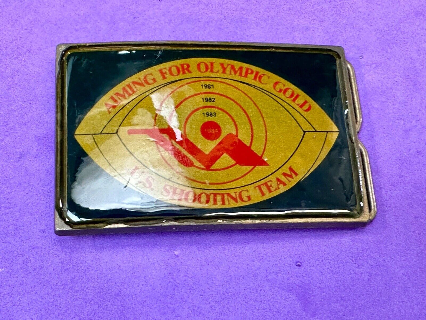 Aiming for Olympic Gold US shooting team 1984 belt buckle