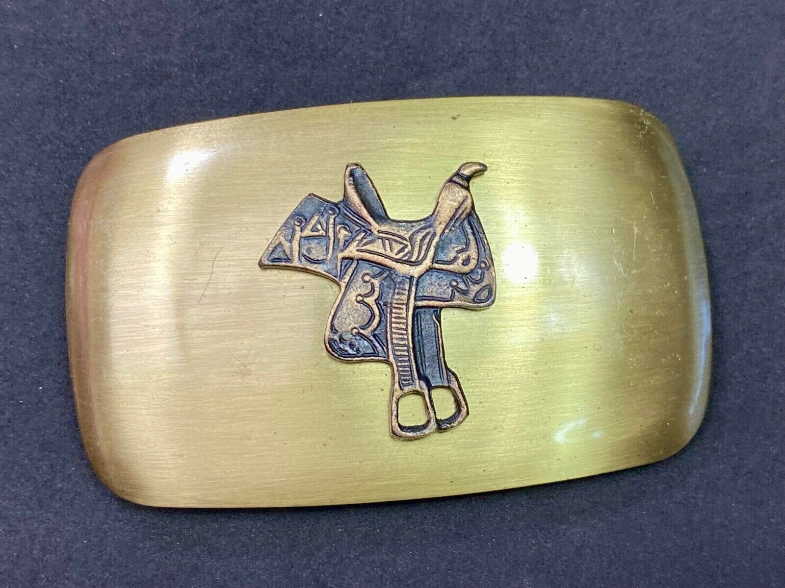 Vintage Chambers Signed Horse Saddle Western Belt Buckle 