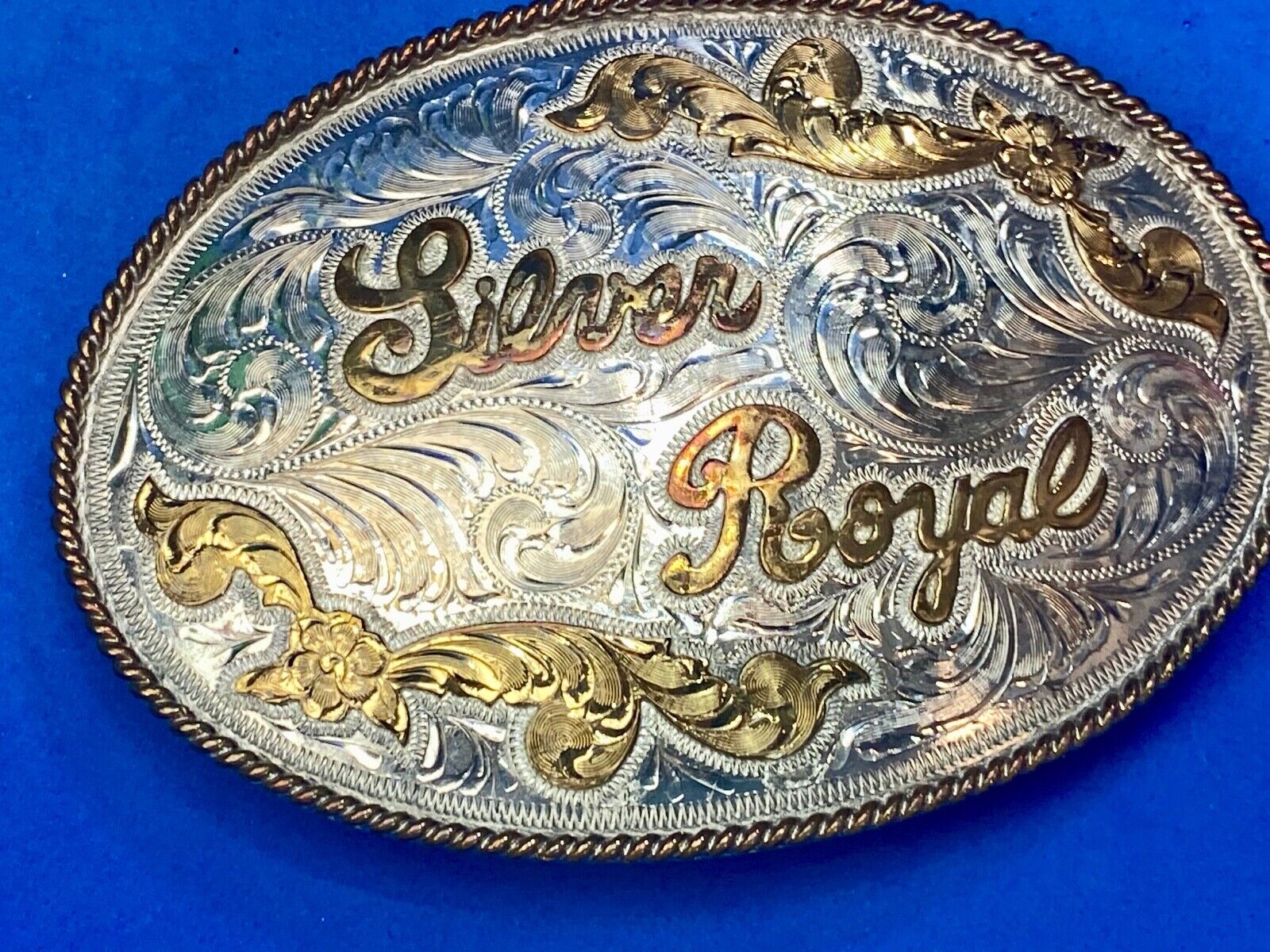  5" Silver royal western Trophy? style belt buckle Mexico  see unknown hallmark!