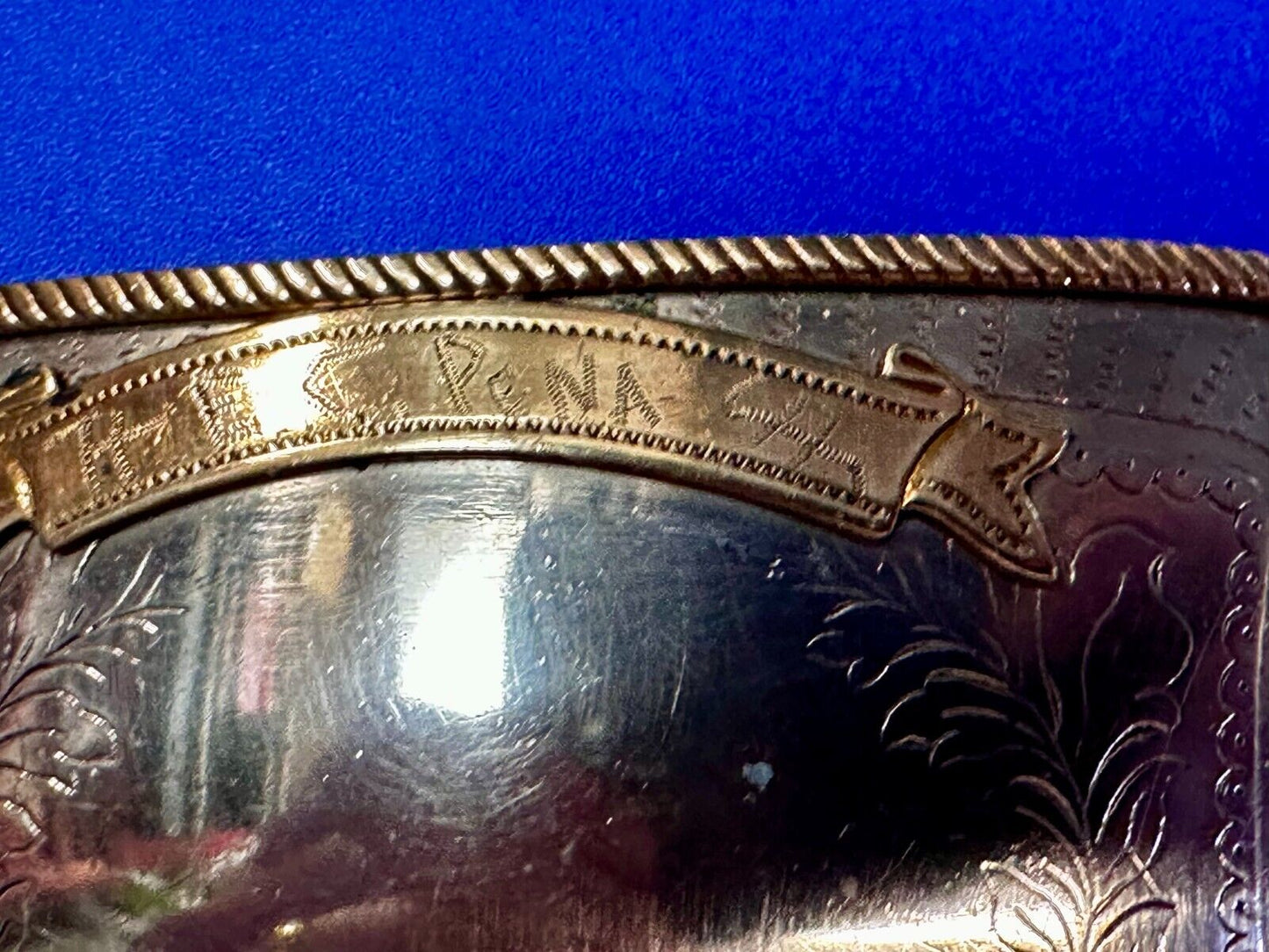 Vintage  E.C Pena Blank Ribbon Engraved Award Trophy Nickel Silver Belt Buckle