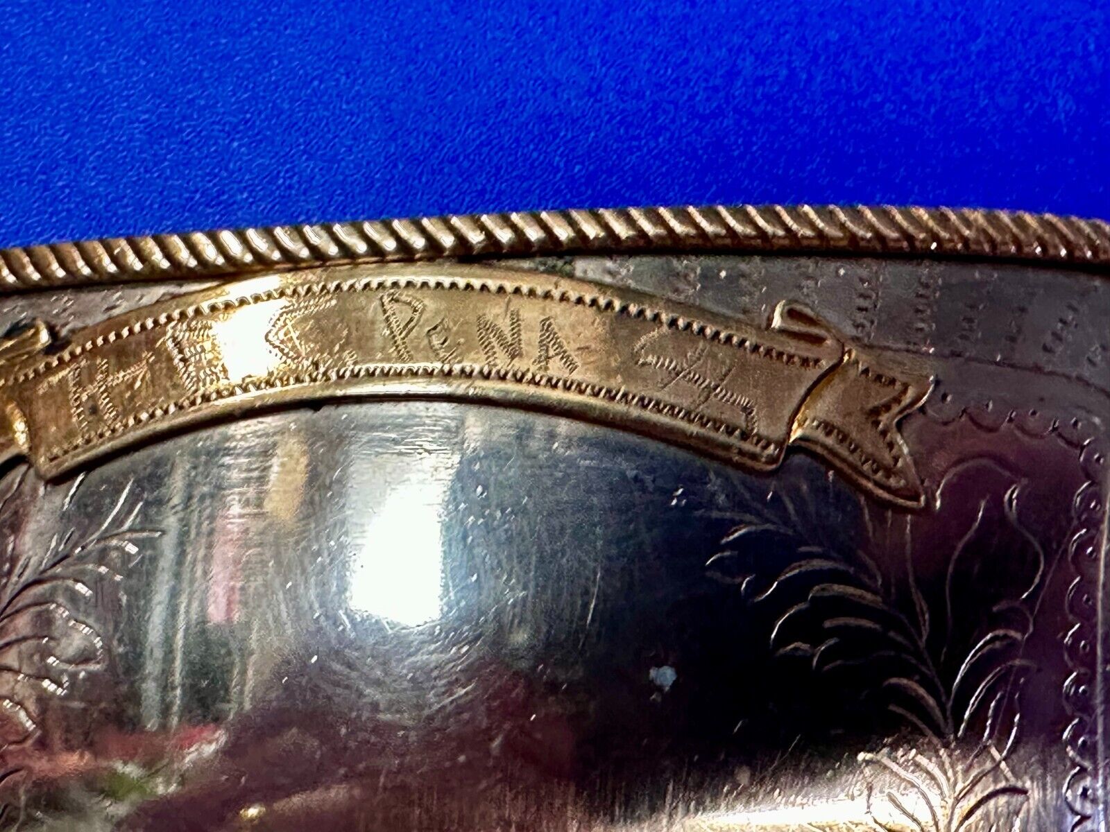Vintage  E.C Pena Blank Ribbon Engraved Award Trophy Nickel Silver Belt Buckle