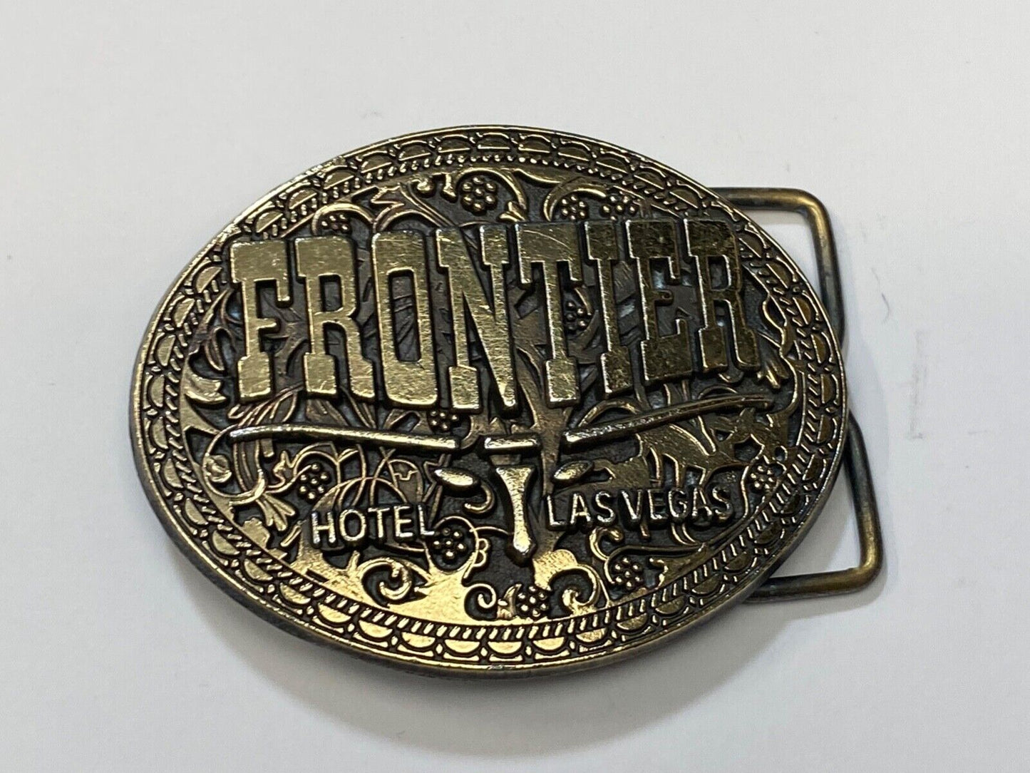 Vintage Frontier Hotel Old Las Vegas Belt Buckle Casino Nevada Western Longhorn