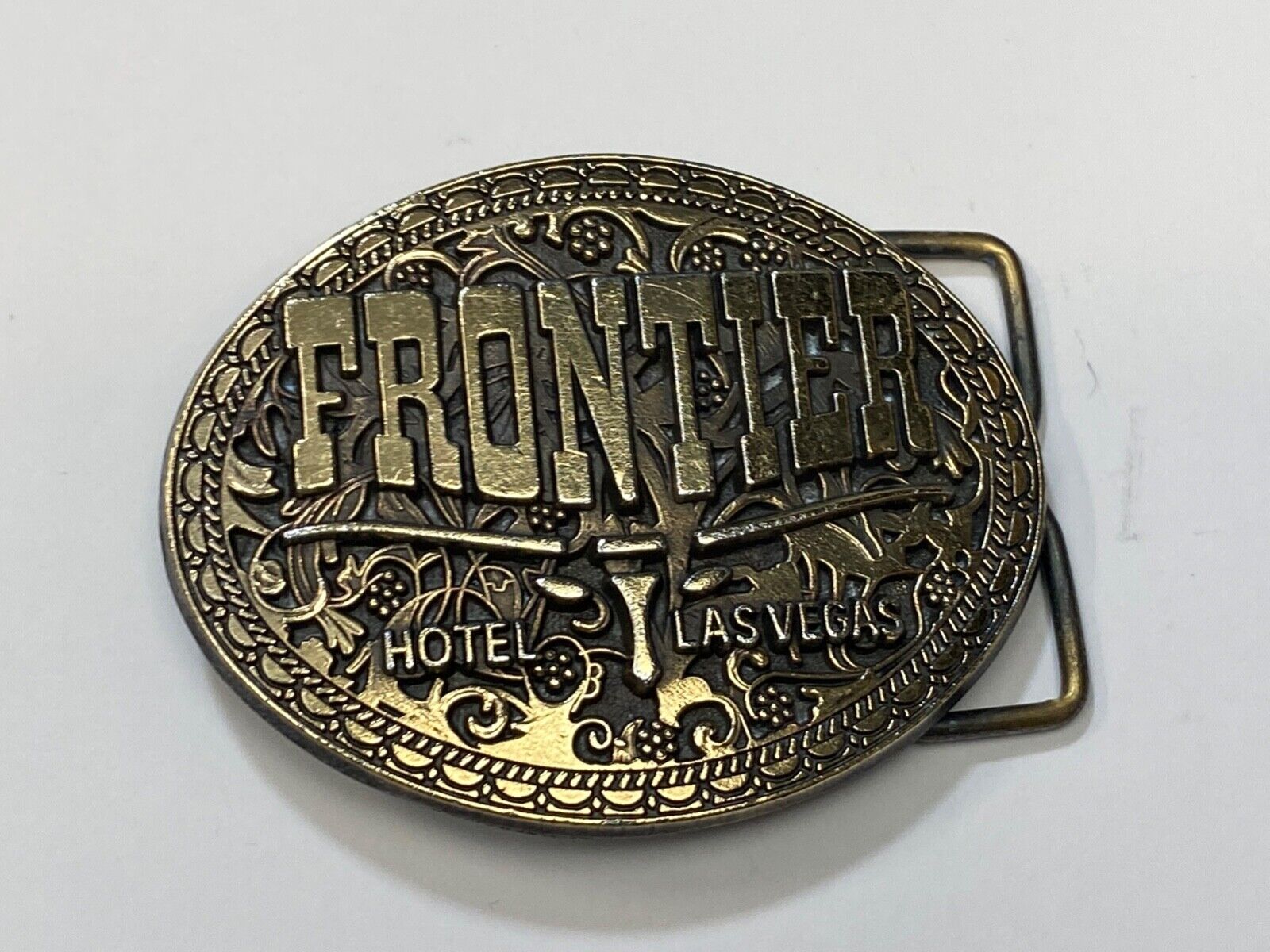 Vintage Frontier Hotel Old Las Vegas Belt Buckle Casino Nevada Western Longhorn