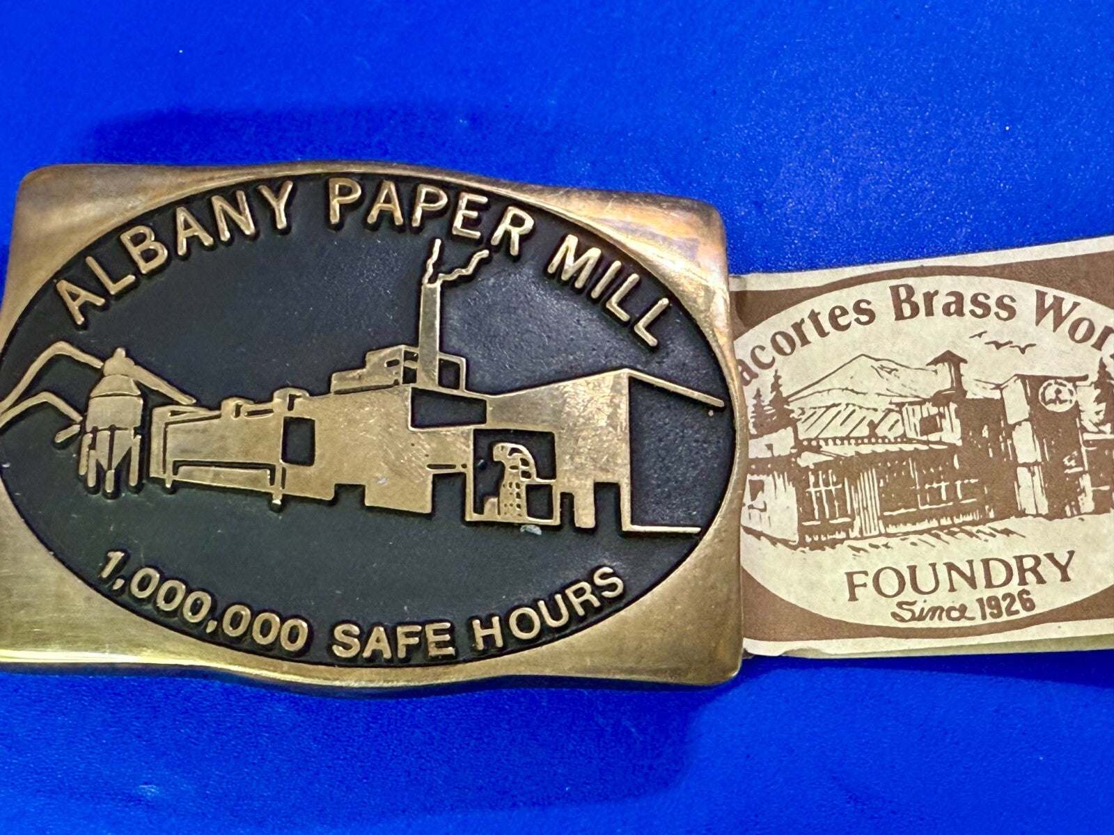 Albany Paper Mill 1,000,000 Safe Hours Solid Brass 1988 Anacortes Belt Buckle